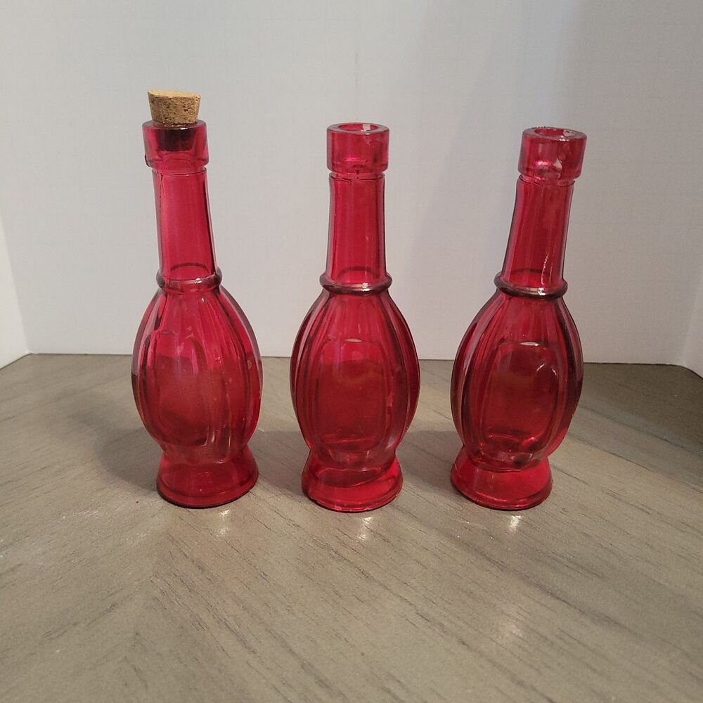Vintage Lot Of 3 Ruby Red Decanter Stopper 5" Flaws